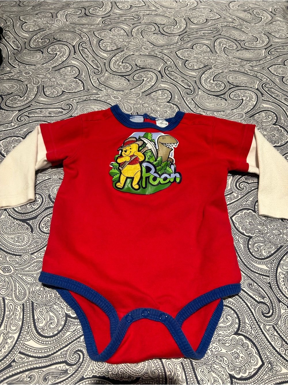 Disney Winnie the Pooh Red & Cream Layered-Style One-Piece Bodysuit